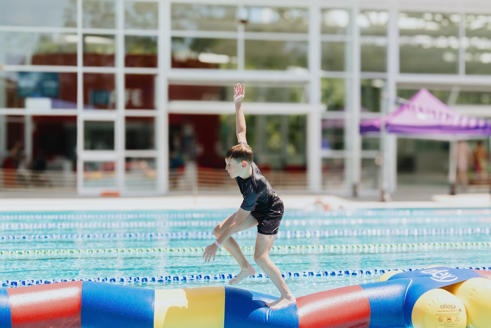 Children playing on inflatables