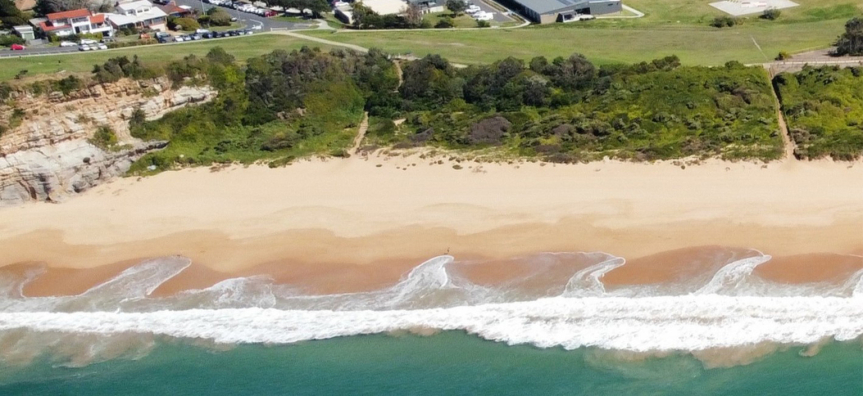 Drone photo of Mona Vale Beach (south) looking west