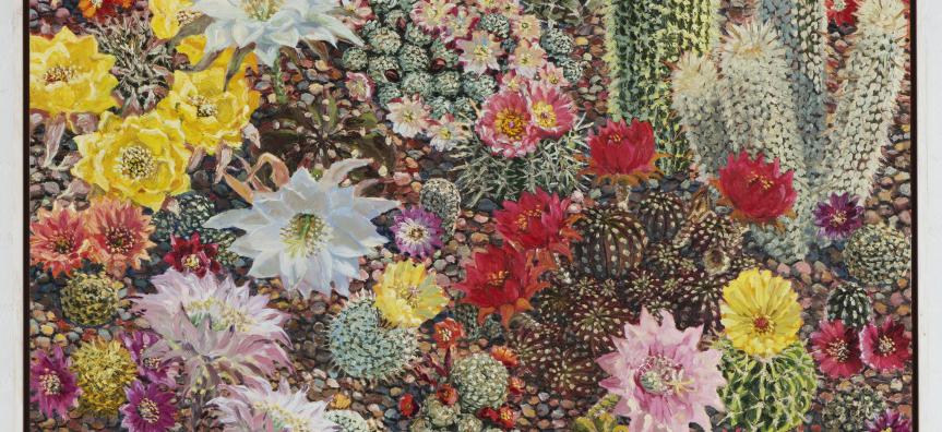 oil painting, cactus garden scape