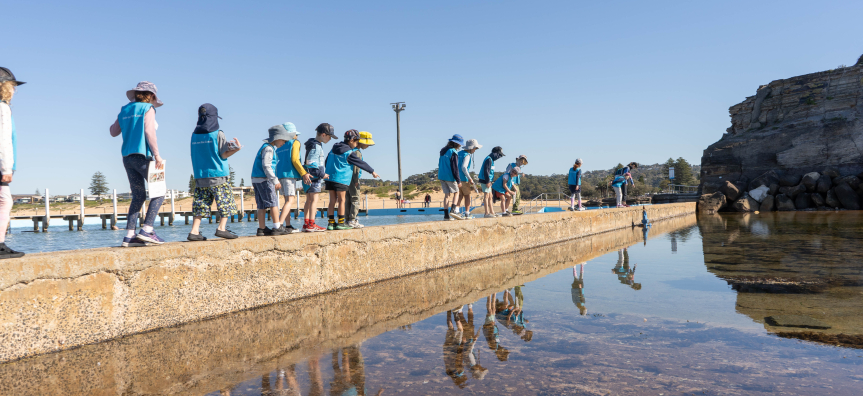 Kids on the Coast exploring the rock platform