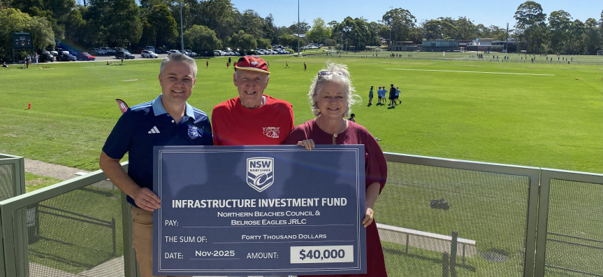 Picture of NSW RL representative and Belrose Eagles Representative with Mayor Sue Heins