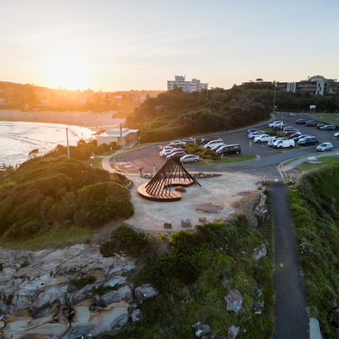 timber artwork on headland