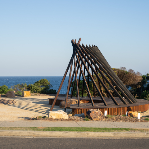 timber artwork on headland