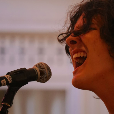 Xavier Ripley playing on stage